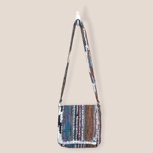 Upcycled Woven Crossbody Flap Purse Handmade Unique Recycled